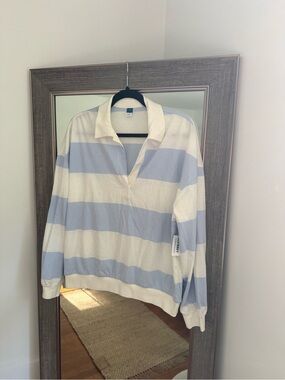 Classic Open-Collar Striped long sleeve preppy - Light Blue & White